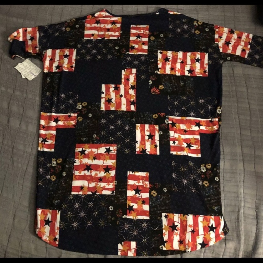 USA Flag Red/Wh/Blue LuLaRoe “Randy” TShirt womens sz L 3/4 sleeves NEW